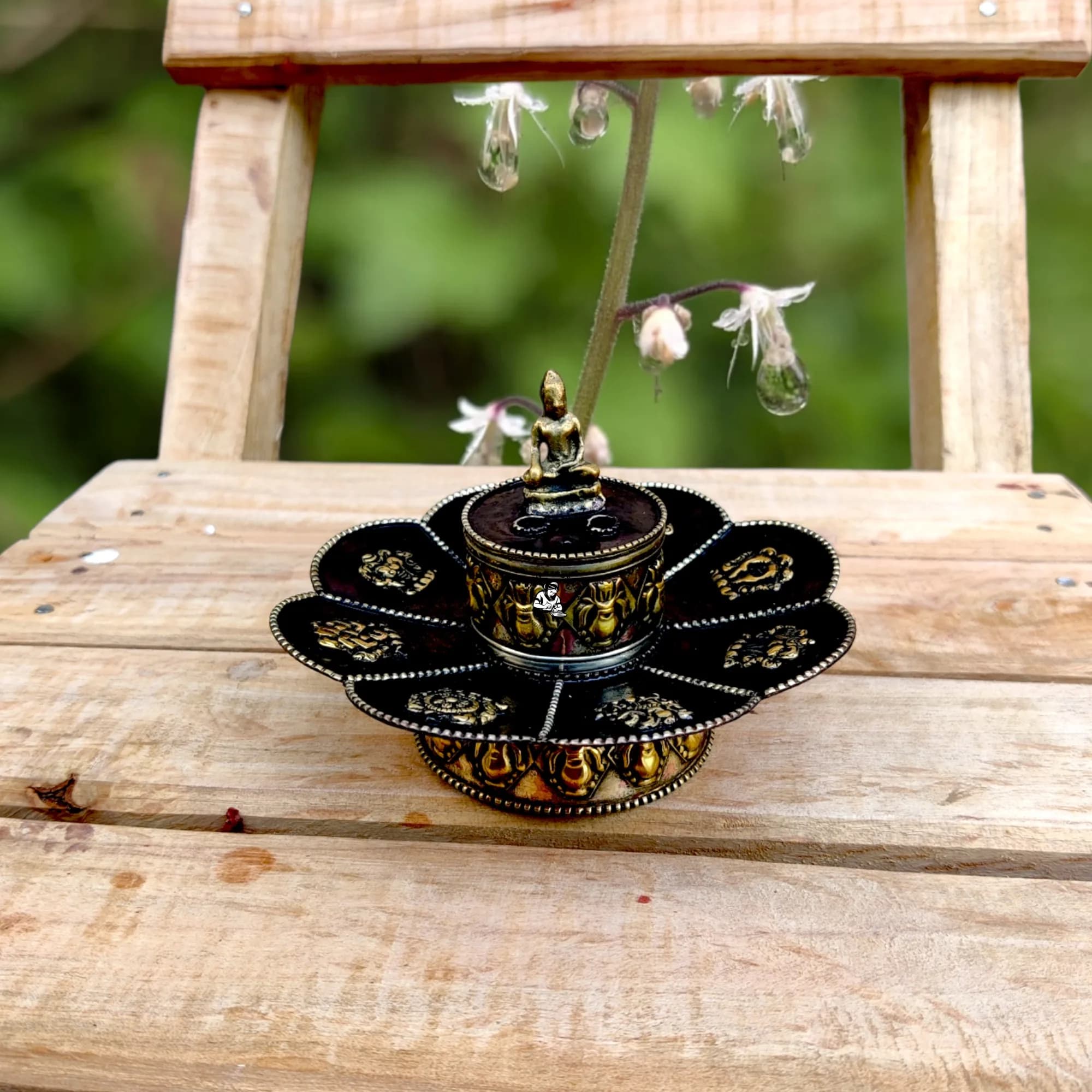 Eight Lucky Symbol Lotus Incense and Candle Holder