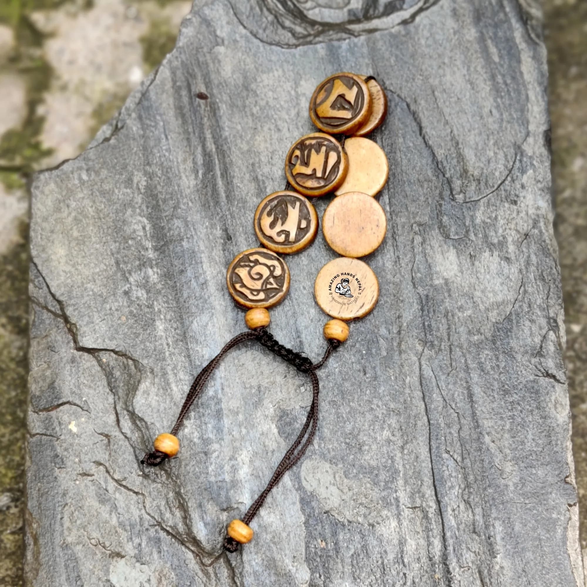 Buddhist Om Mani Padme Hum Carved Bone Bracelet
