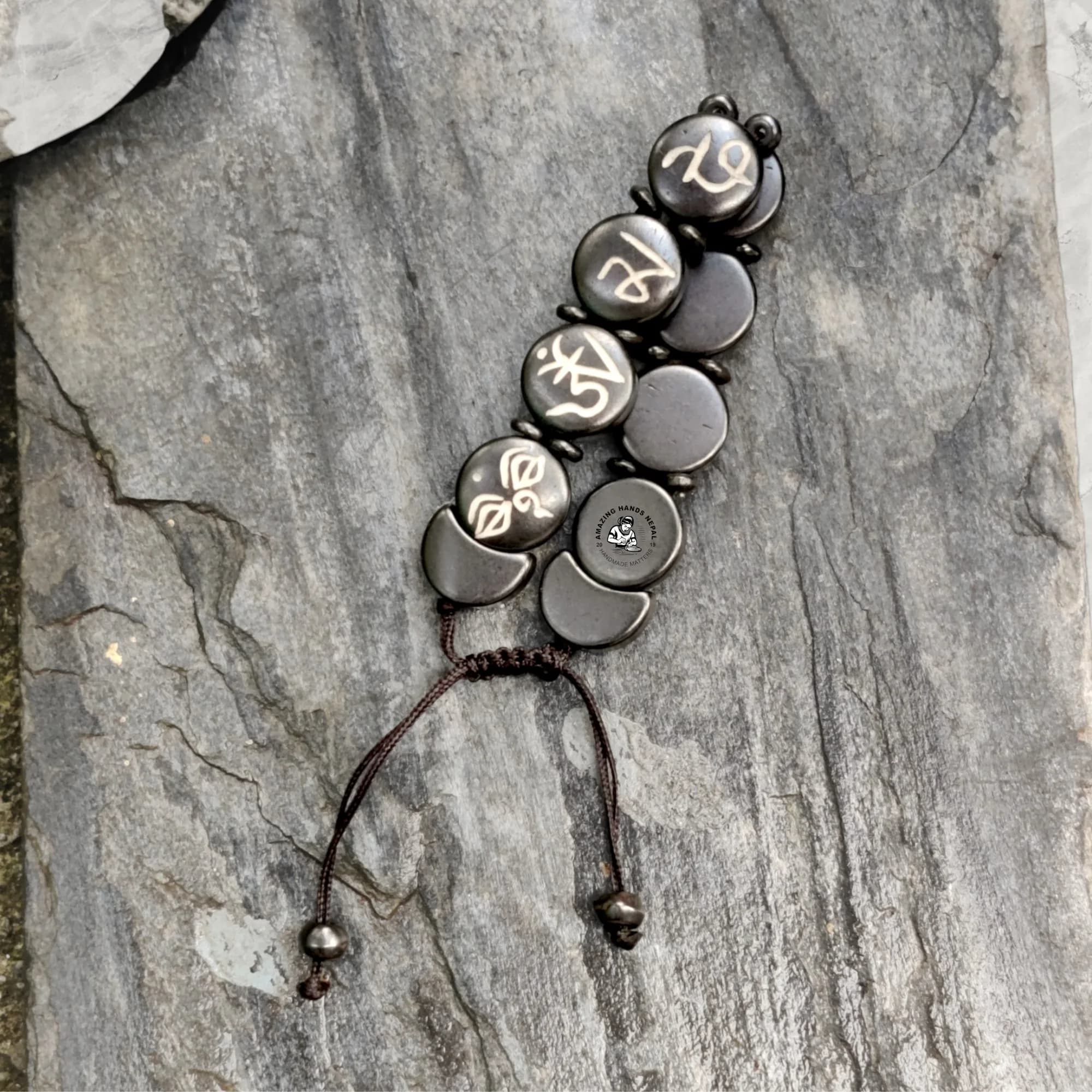 Natural Black Tibetan Om Bone Bracelet