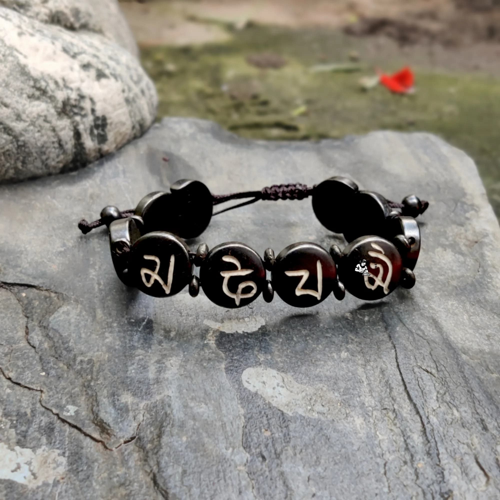 Natural Black Tibetan Om Bone Bracelet