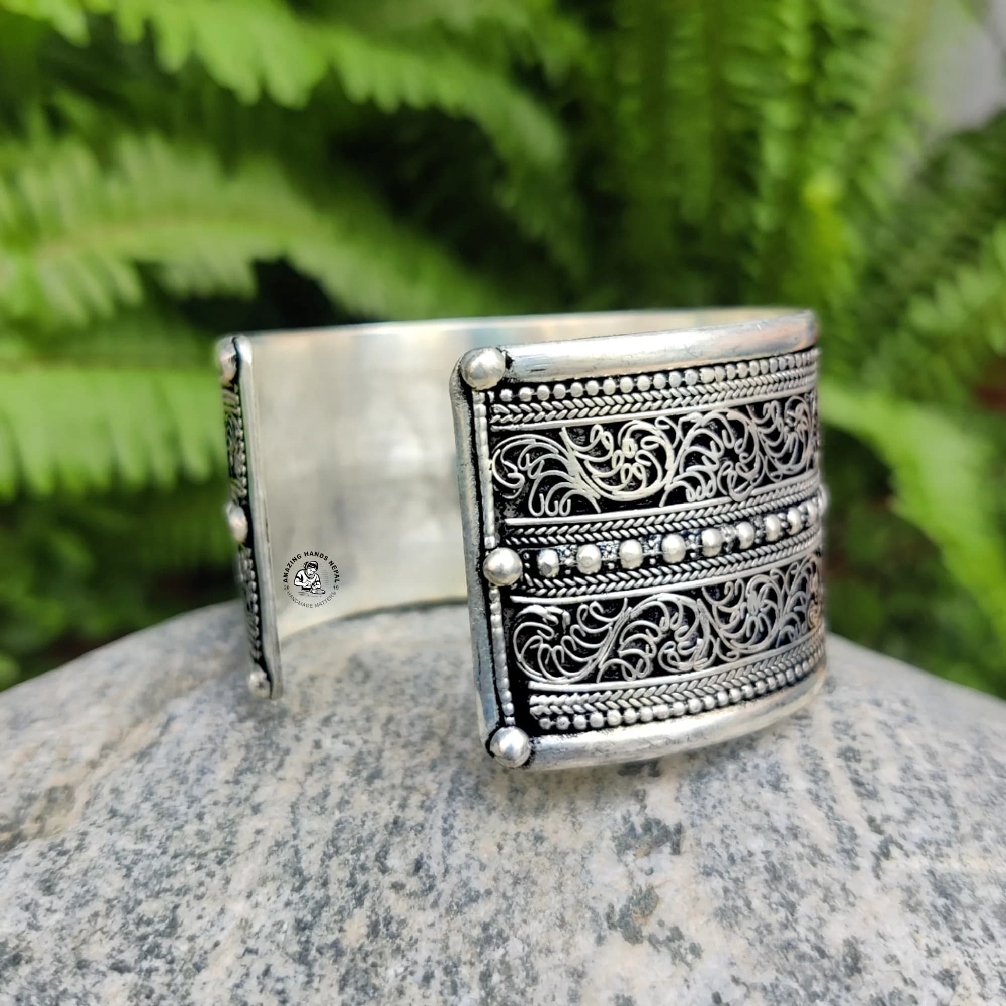 Double Panel Filigree Work Cuff Bracelet