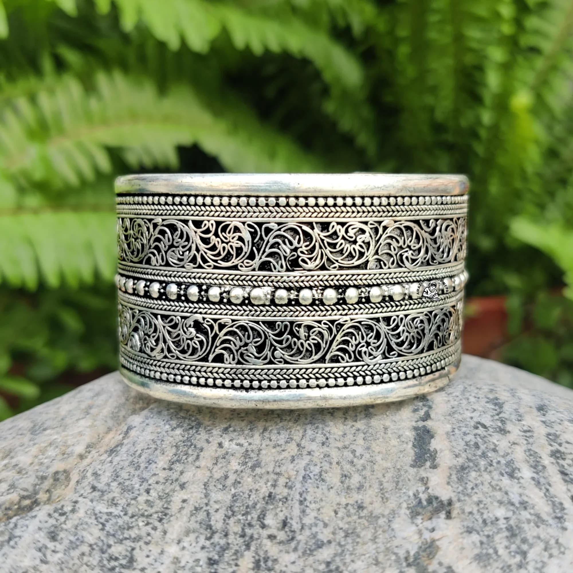 Double Panel Filigree Work Cuff Bracelet