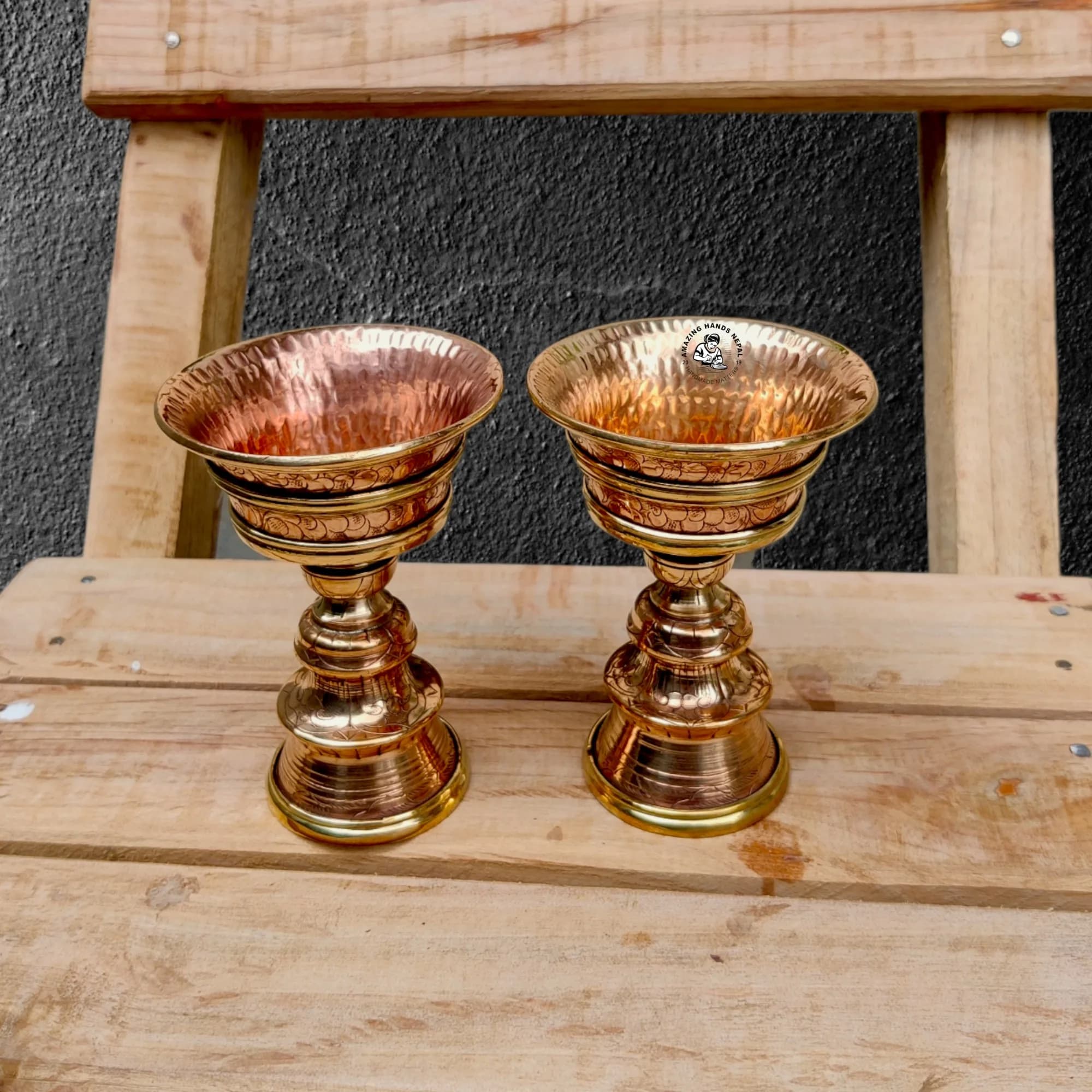 Tibetan Buddhist Copper Butter Lamp Set