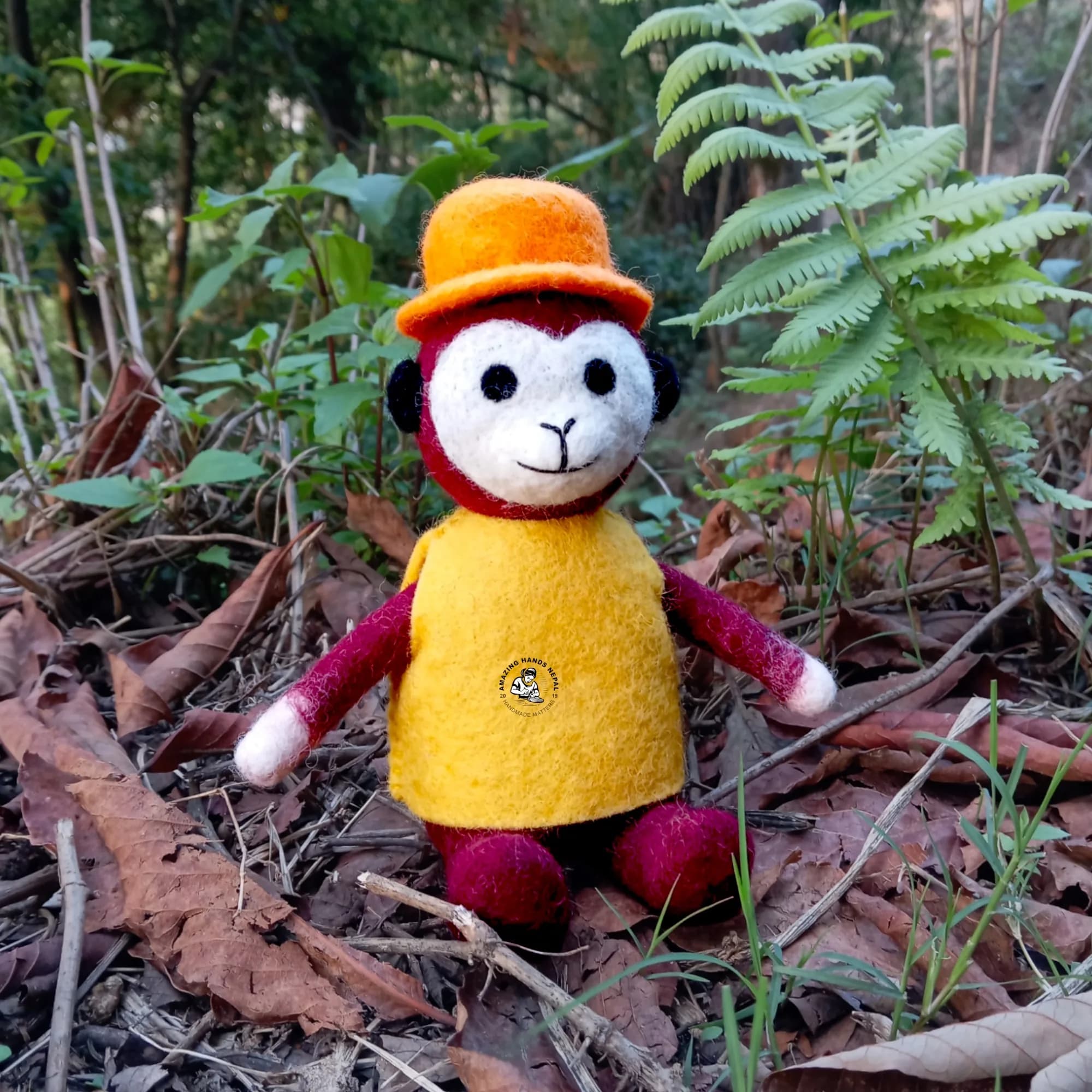 Felted Monkey Doll With Hat