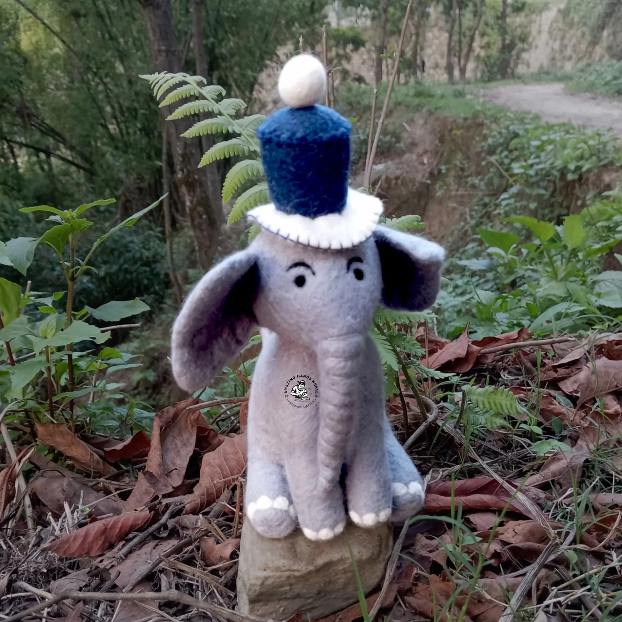 Wool Felted Baby Elephant Toy With A Hat