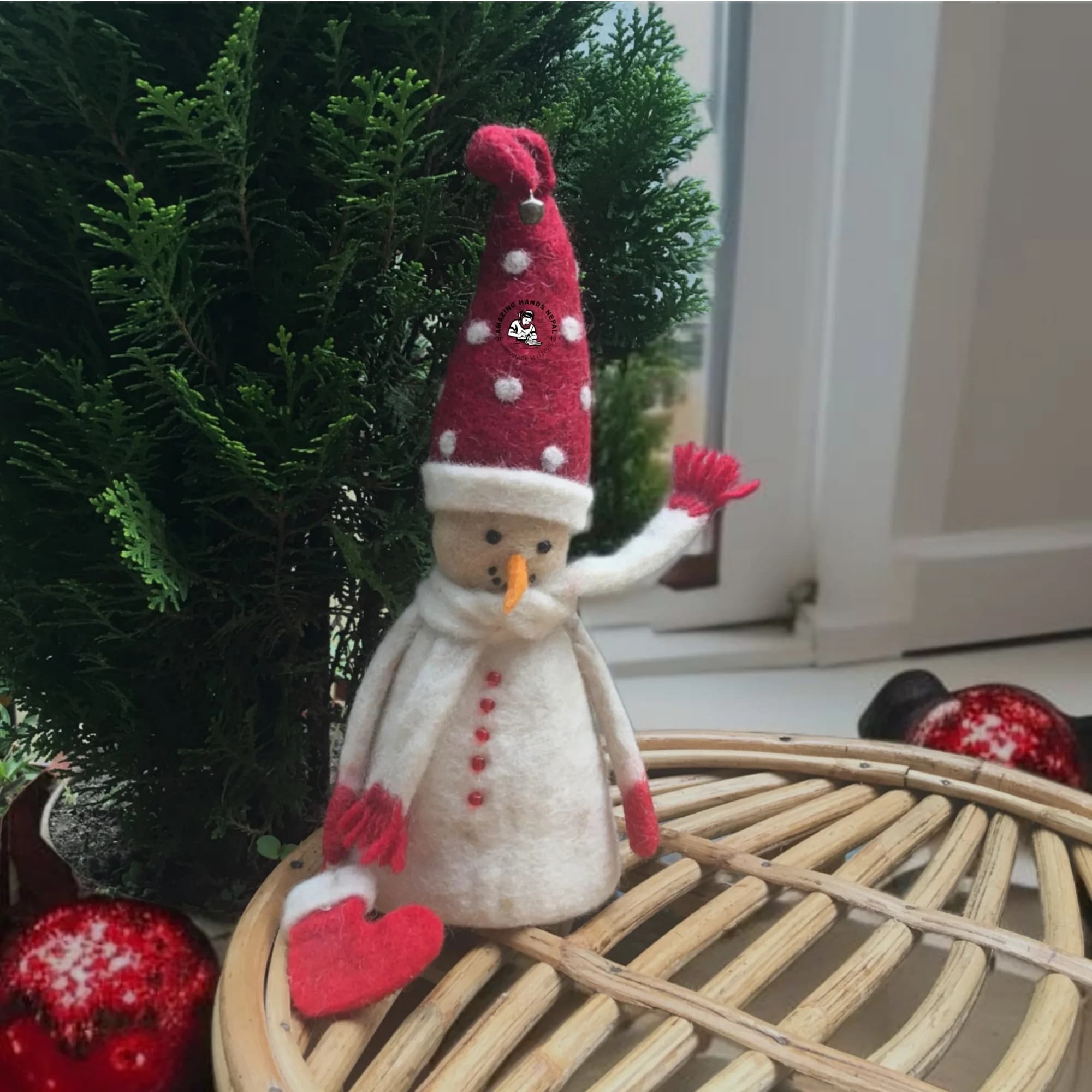 Nepali Handcrafted Felt Snowman Christmas Décor