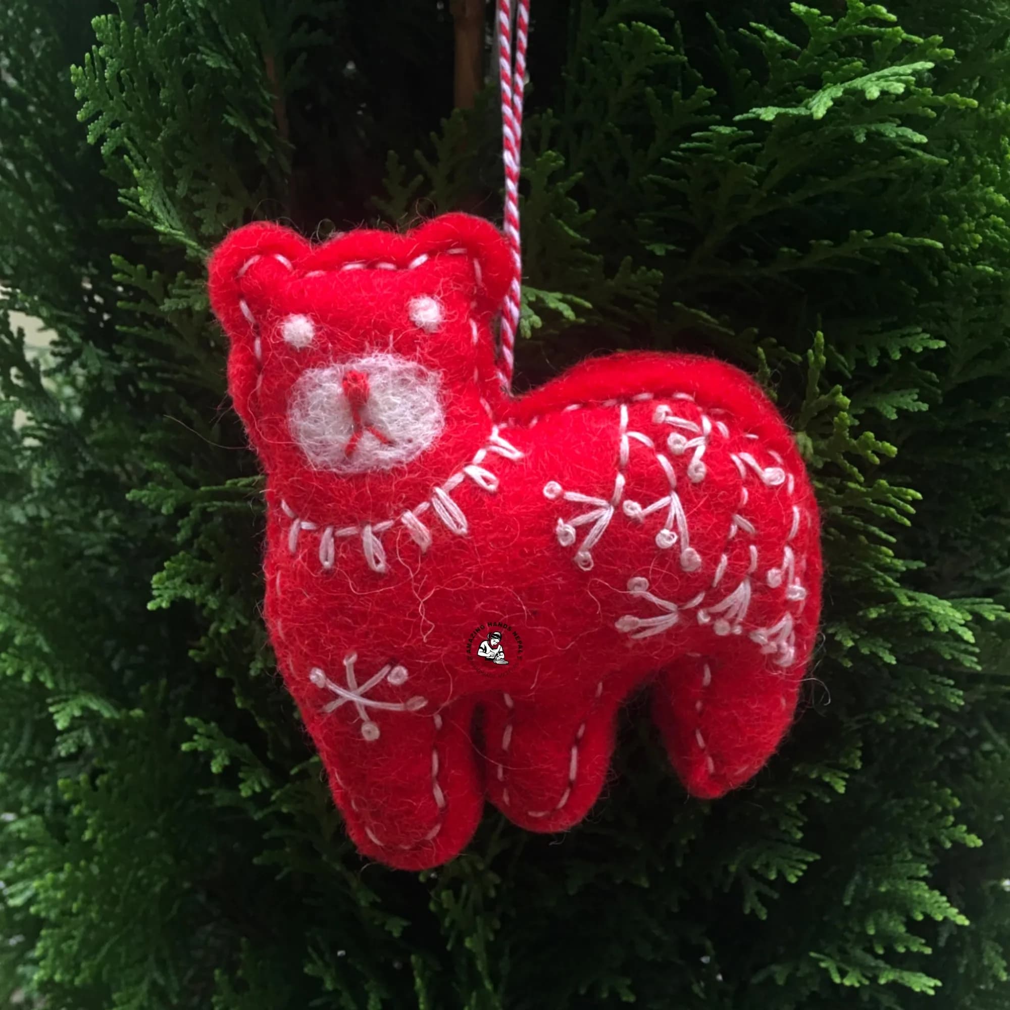 Nepali Handcrafted Bear Felted Christmas Ornament