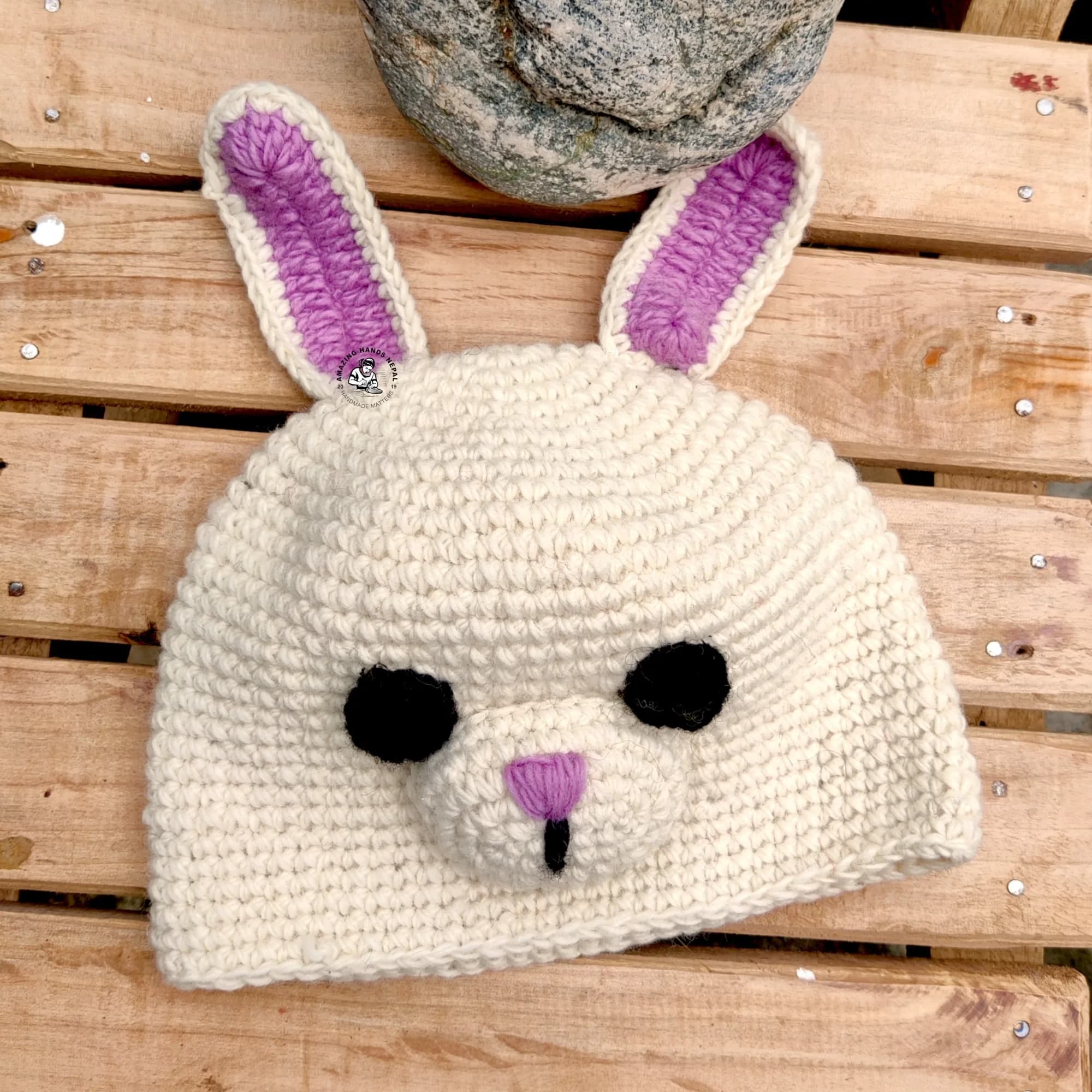 Wool Hand Crocheted Bunny Hat